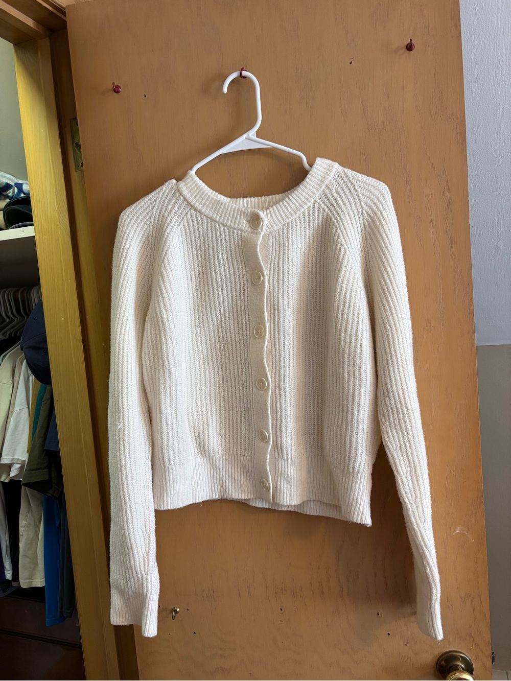 Universal Thread Cream Ribbed Button-Front Cardigan